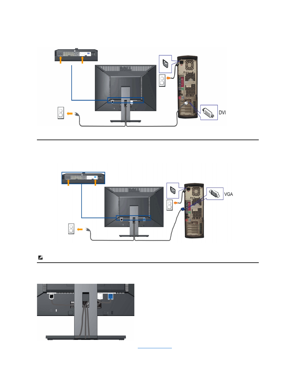 Organizing your cables, Connecting the white dvi cable, Connecting the blue vga cable | Dell E1910 Monitor User Manual | Page 28 / 34