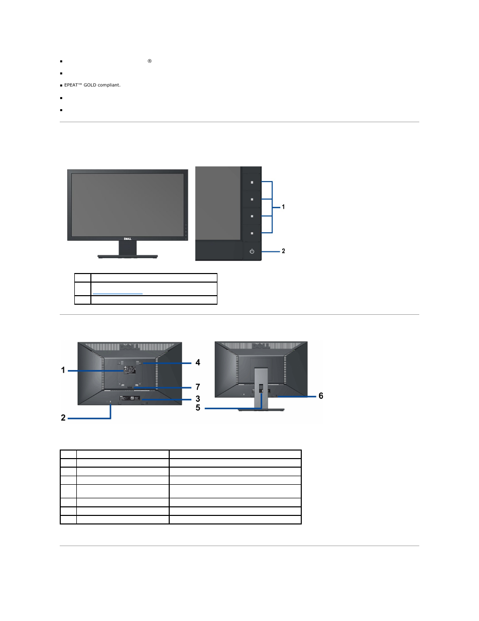 Identifying parts and controls, Front view back view, Side view | Dell E1910 Monitor User Manual | Page 4 / 34