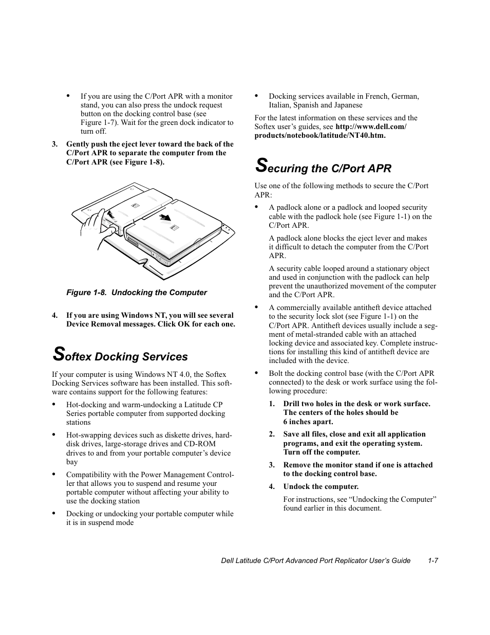 6 inches apart, Undock the computer, 6oftex docking services | Securing the c/port apr | Dell C/Port APR User Manual | Page 11 / 24