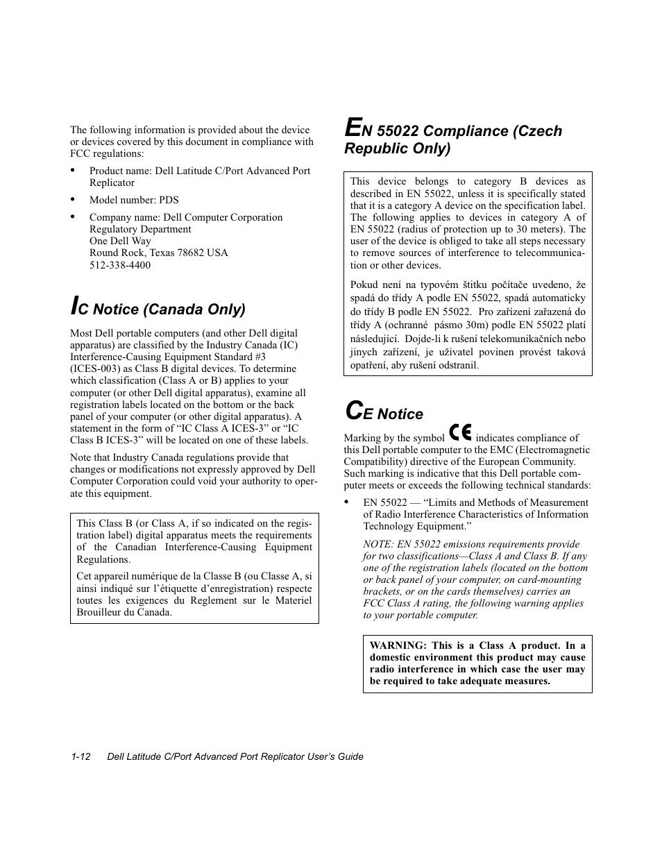 Ic notice (canada only), Notice | Dell C/Port APR User Manual | Page 16 / 24