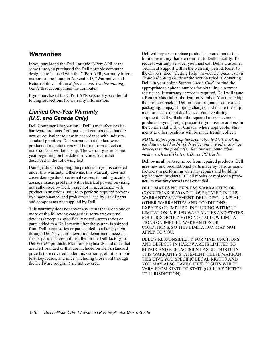 Warranties | Dell C/Port APR User Manual | Page 20 / 24