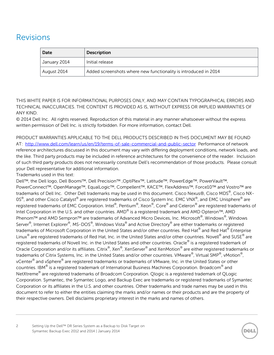 Revisions | Dell PowerVault DR6000 User Manual | Page 2 / 33