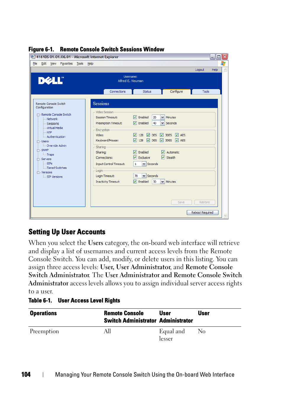 Setting up user accounts | Dell KVM 2321DS User Manual | Page 120 / 244