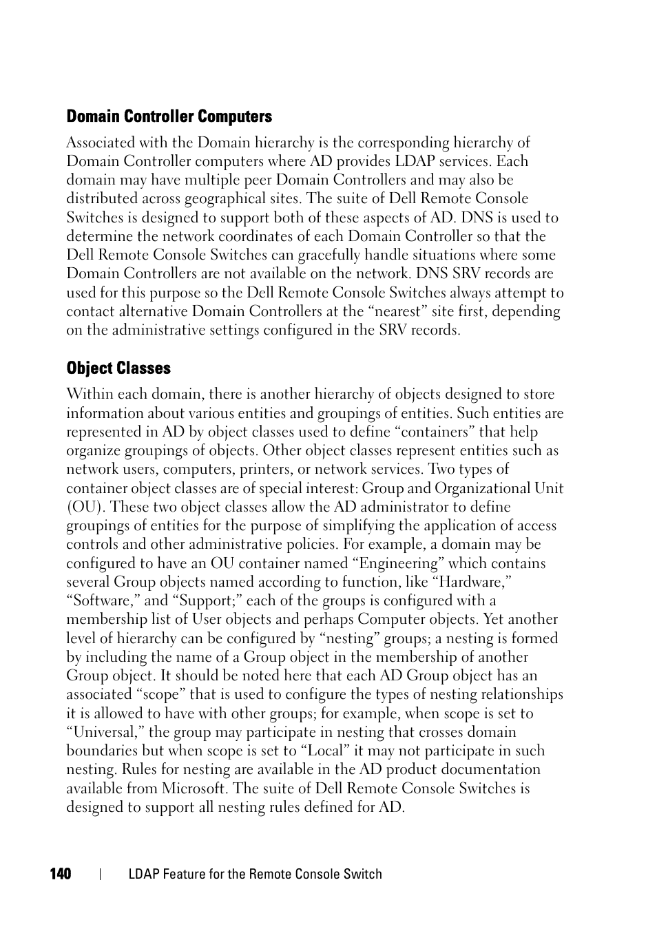 Domain controller computers, Object classes | Dell KVM 2321DS User Manual | Page 156 / 244