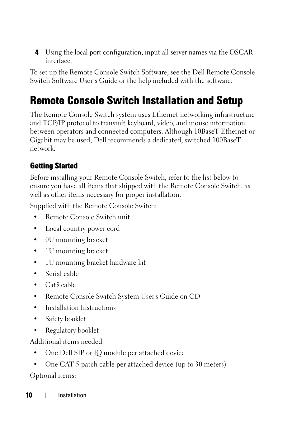 Remote console switch installation and setup, Getting started, Remote console switch | Dell KVM 2321DS User Manual | Page 26 / 244