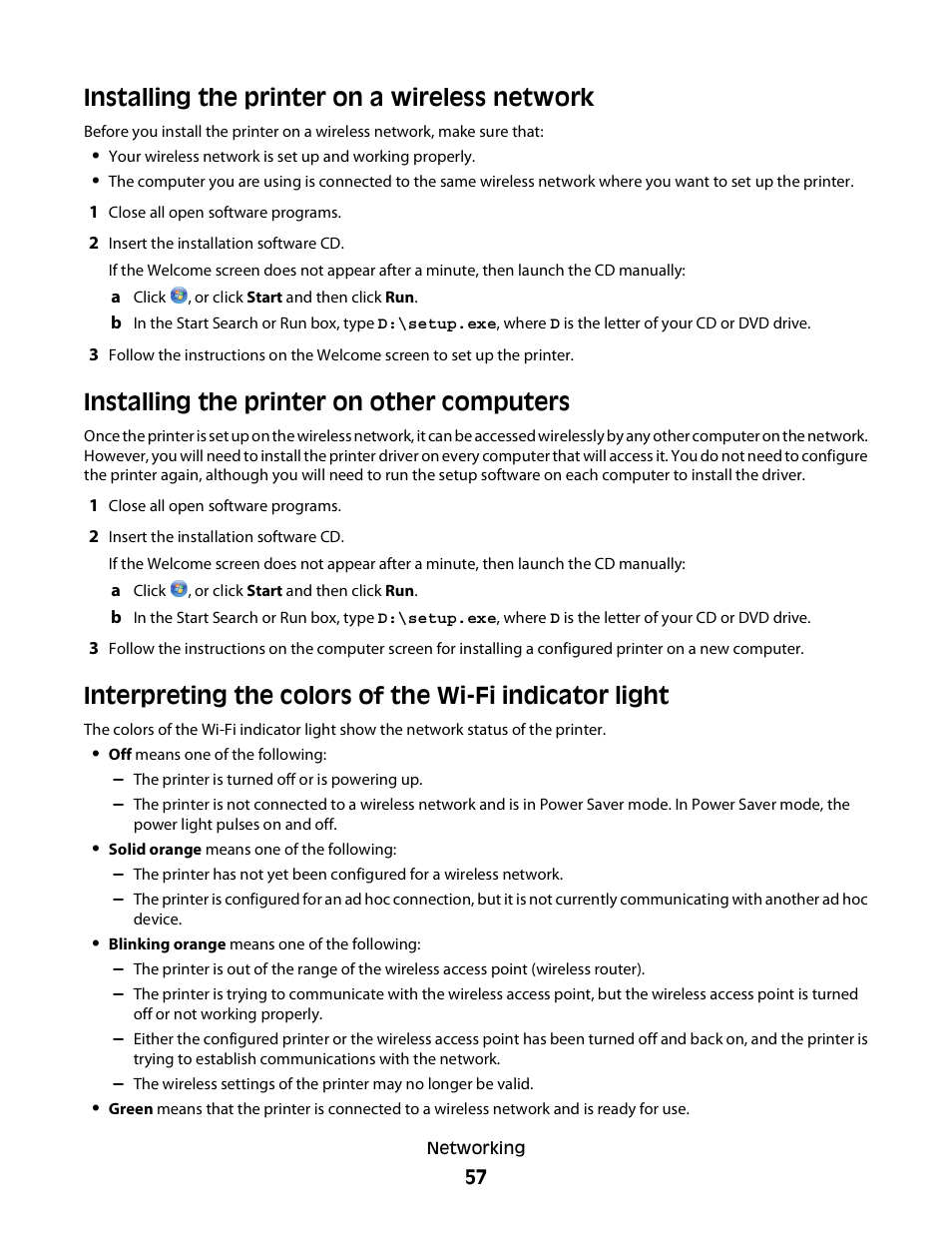 Installing the printer on a wireless network, Installing the printer on other computers | Dell V313 All In One Inkjet Printer User Manual | Page 57 / 107