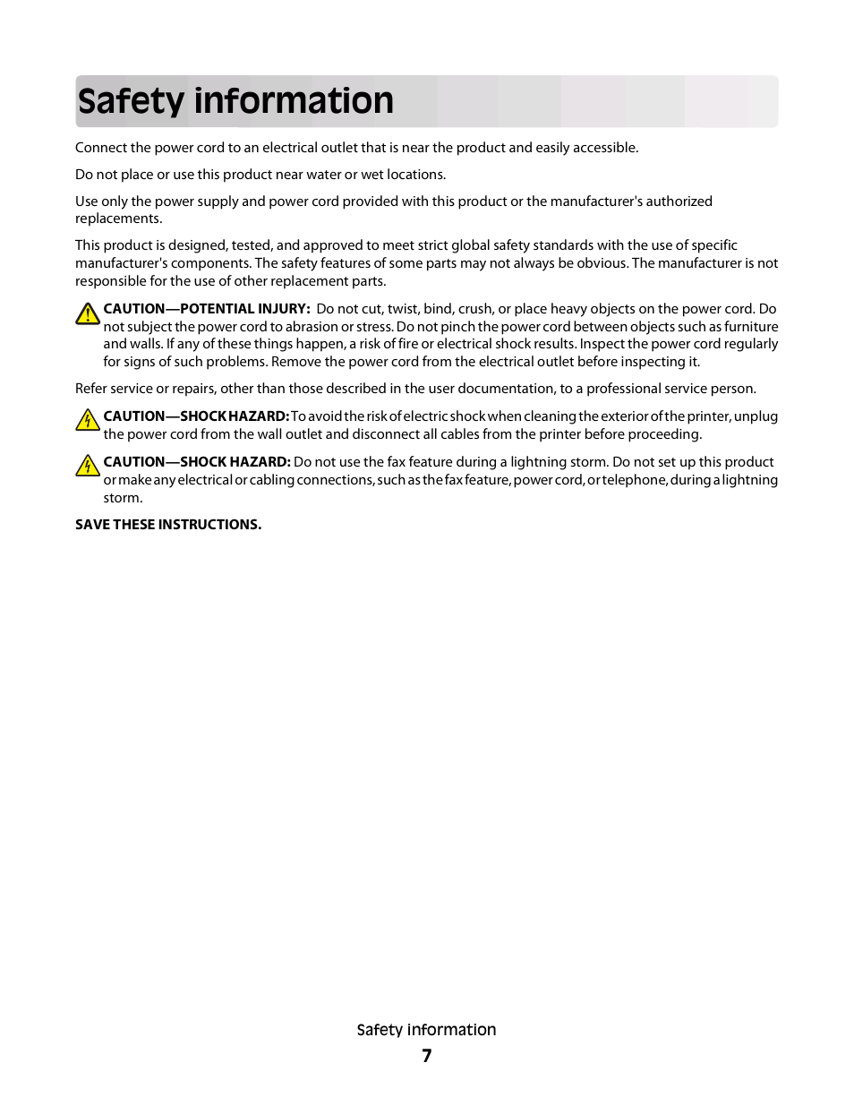 Safety information | Dell V313 All In One Inkjet Printer User Manual | Page 7 / 107