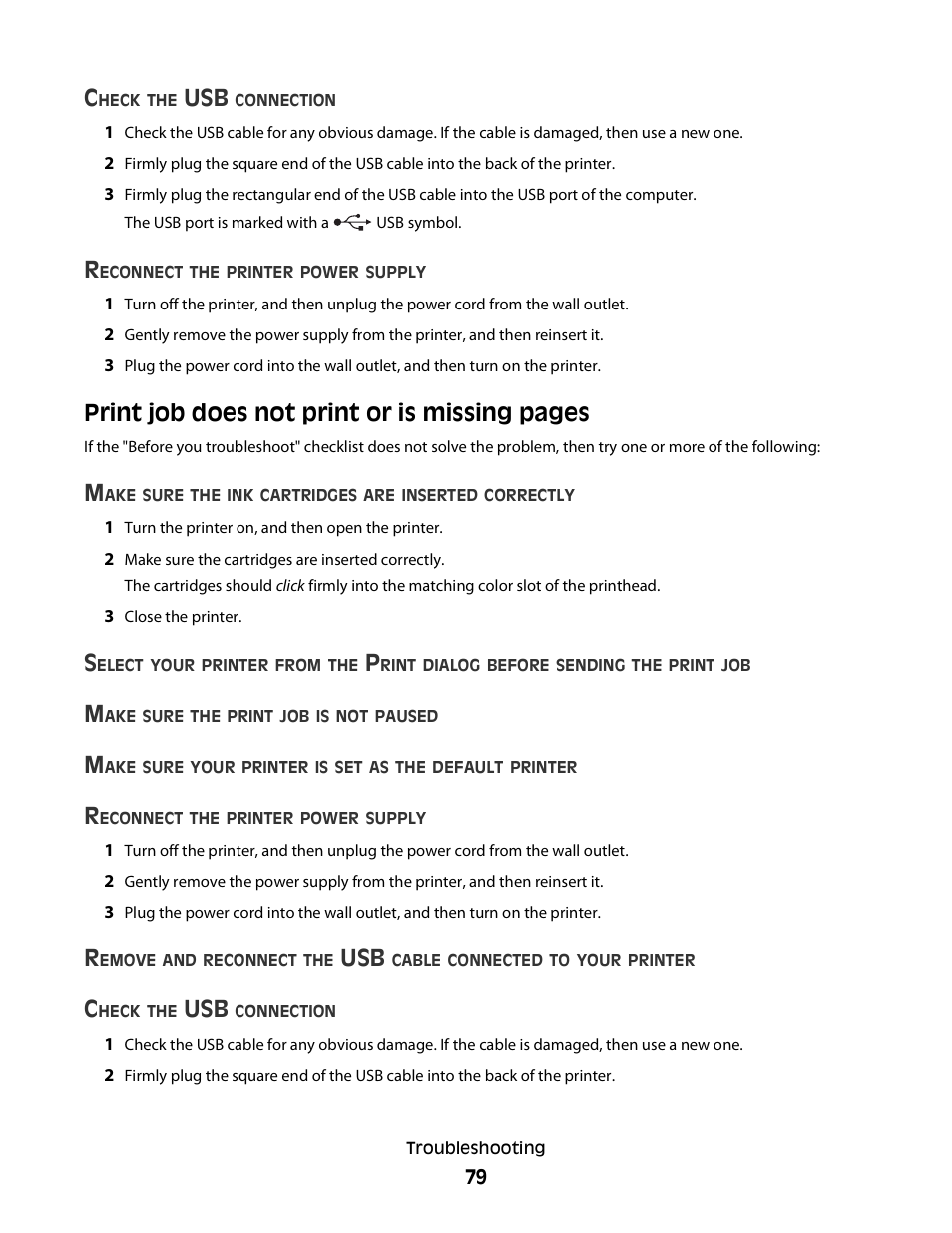 Print job does not print or is missing pages | Dell V313 All In One Inkjet Printer User Manual | Page 79 / 107