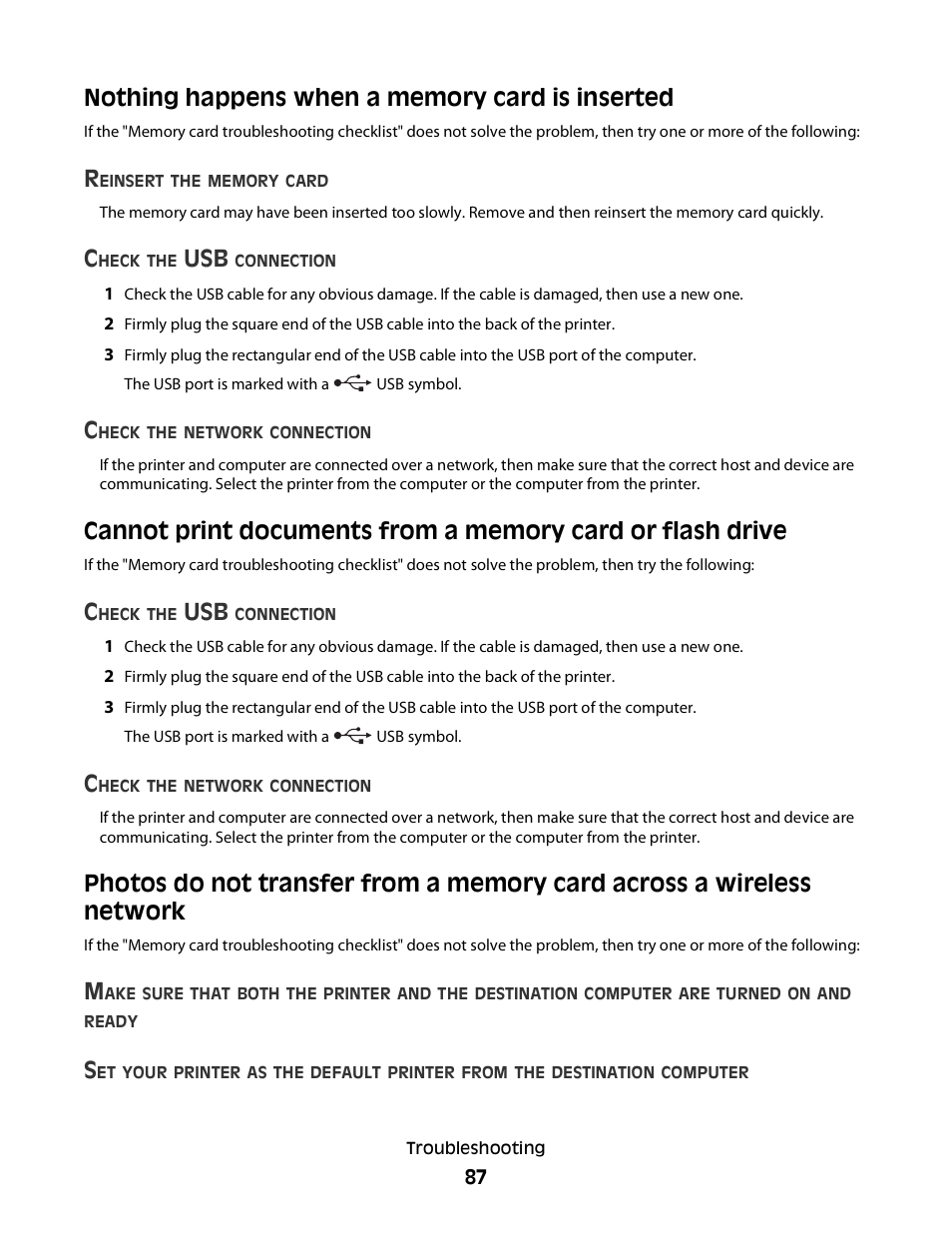 Nothing happens when a memory card is inserted | Dell V313 All In One Inkjet Printer User Manual | Page 87 / 107