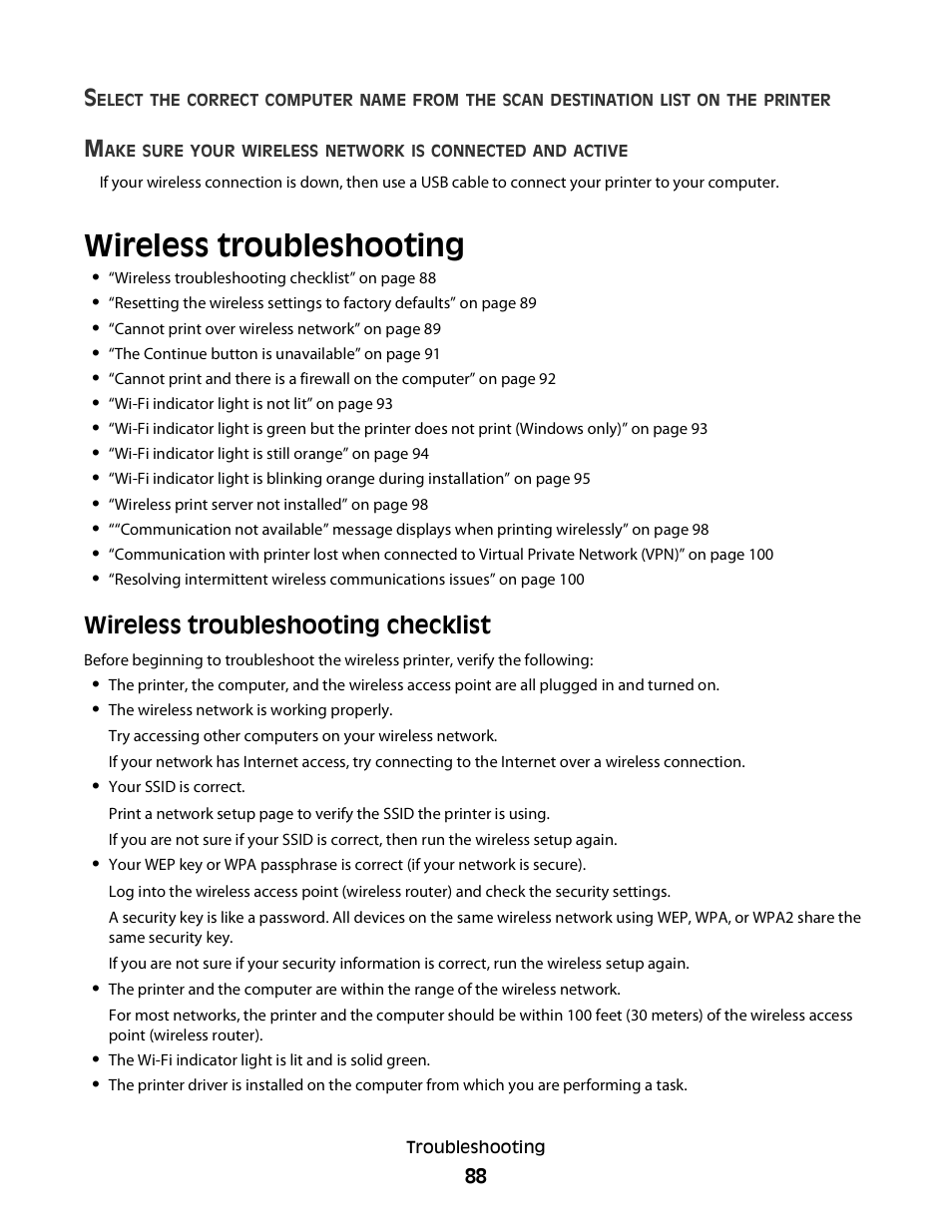 Wireless troubleshooting, Wireless troubleshooting checklist | Dell V313 All In One Inkjet Printer User Manual | Page 88 / 107