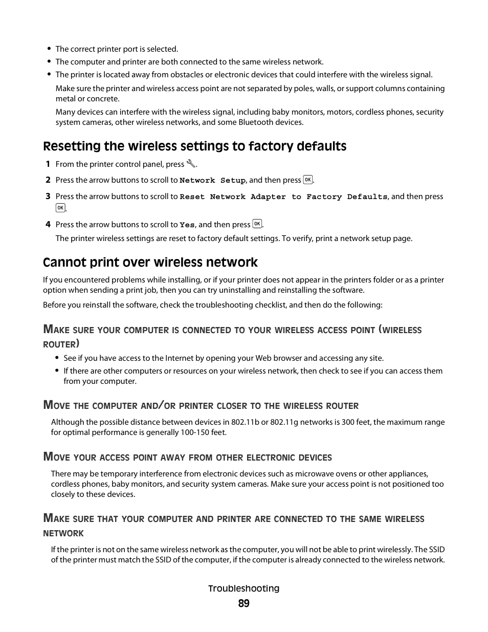 Cannot print over wireless network | Dell V313 All In One Inkjet Printer User Manual | Page 89 / 107