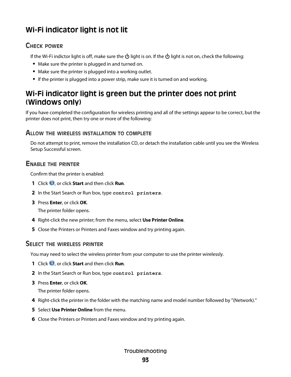 Wi-fi indicator light is not lit, Wi-fi indicator light is not lit c | Dell V313 All In One Inkjet Printer User Manual | Page 93 / 107