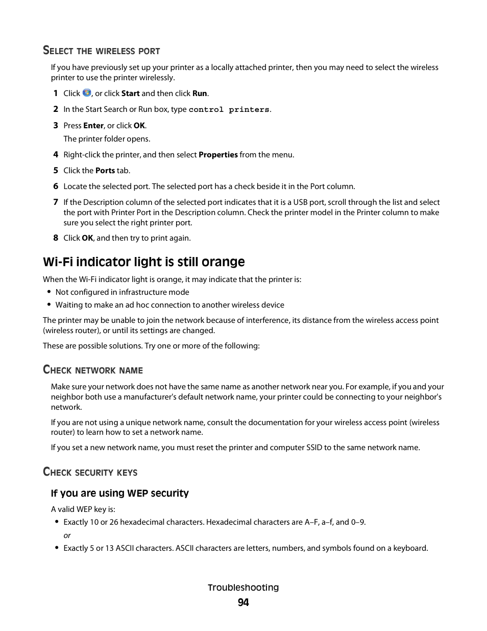 Wi-fi indicator light is still orange | Dell V313 All In One Inkjet Printer User Manual | Page 94 / 107