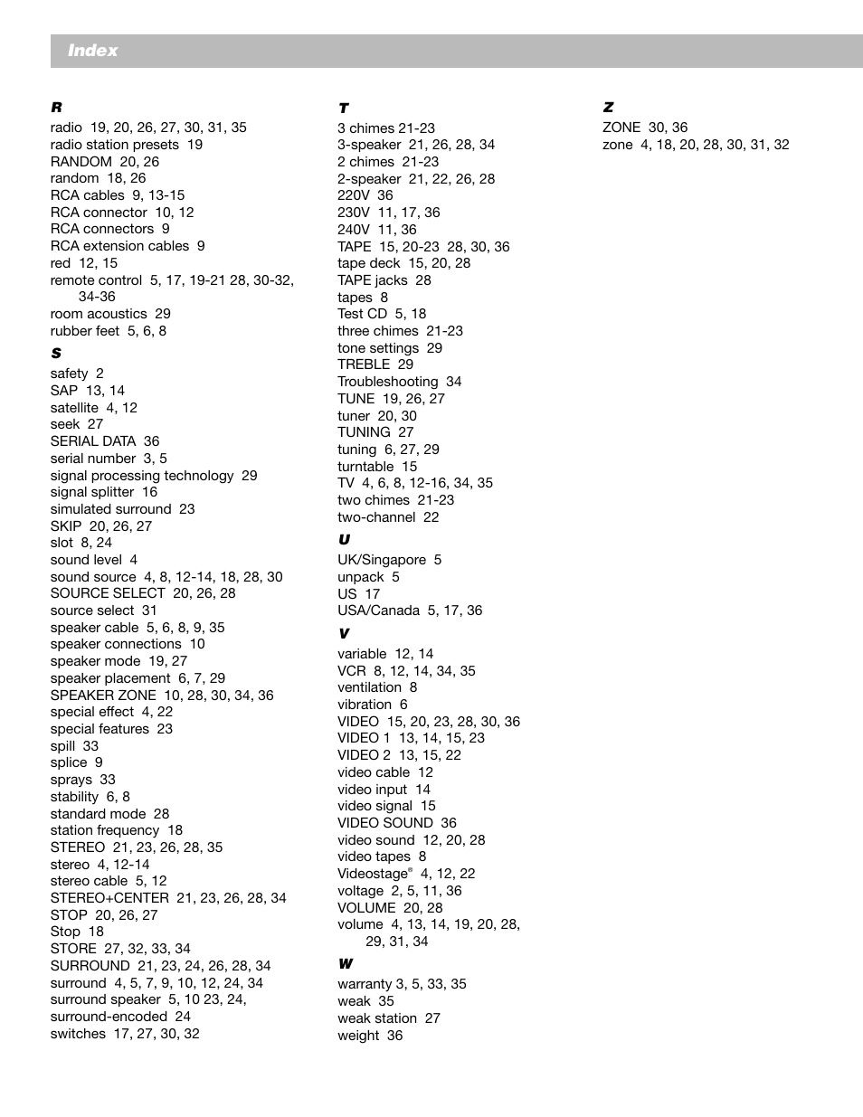 Index | Bose Lifestyle 30 Series II User Manual | Page 40 / 43
