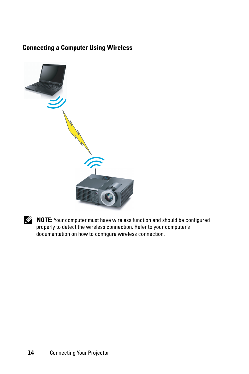 Connecting a computer using wireless | Dell 4610X Wireless Projector User Manual | Page 14 / 98