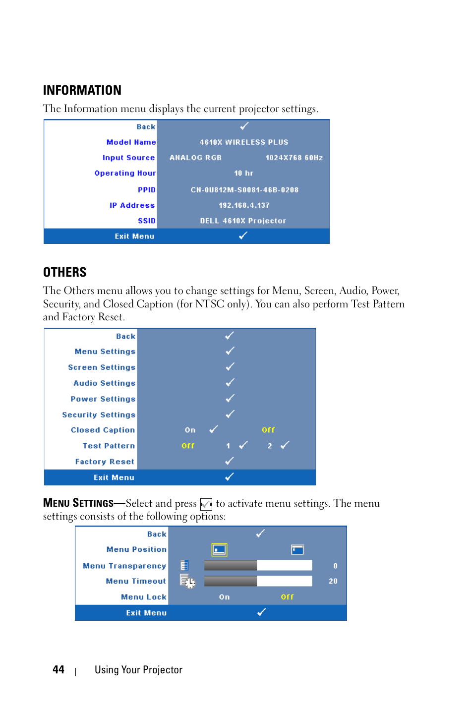 Information, Others | Dell 4610X Wireless Projector User Manual | Page 44 / 98