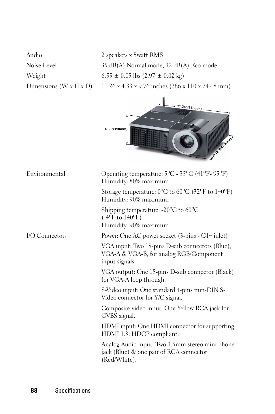 Dell 4610X Wireless Projector User Manual | Page 88 / 98