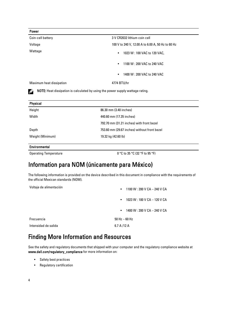Information para nom (únicamente para méxico), Finding more information and resources | Dell Precision R7610 (Mid 2013) User Manual | Page 4 / 5