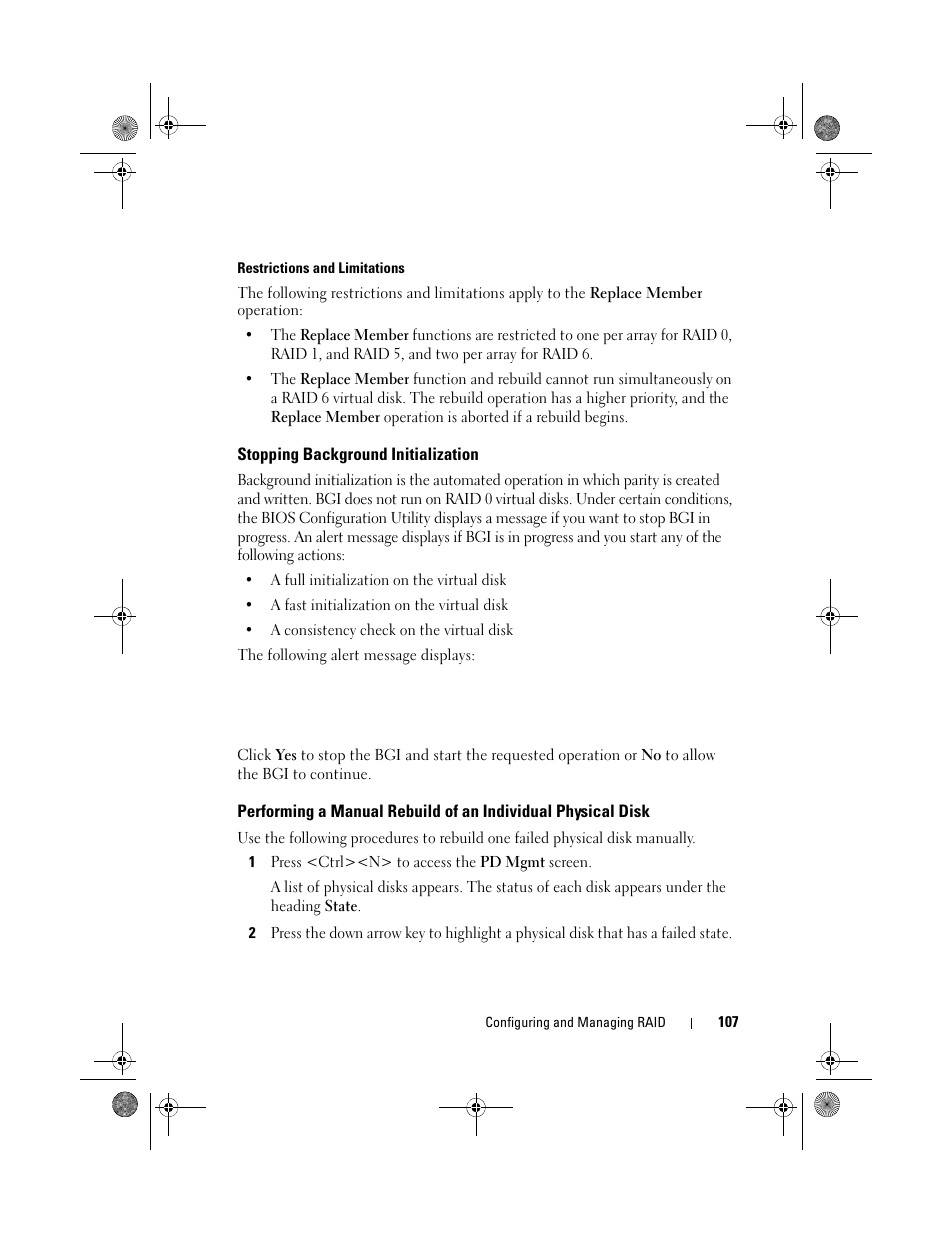 Stopping background initialization | Dell PowerEdge RAID Controller 6i User Manual | Page 107 / 156