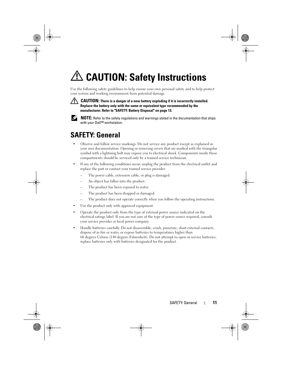 Caution: safety instructions, Safety: general | Dell PowerEdge RAID Controller 6i User Manual | Page 11 / 156
