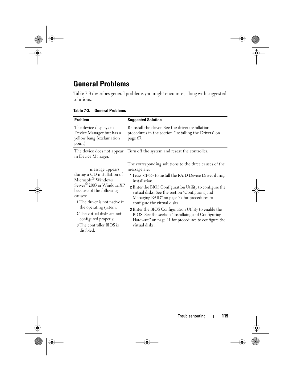 General problems | Dell PowerEdge RAID Controller 6i User Manual | Page 119 / 156