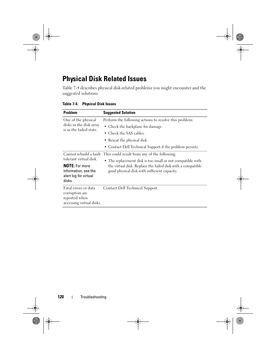 Physical disk related issues | Dell PowerEdge RAID Controller 6i User Manual | Page 120 / 156