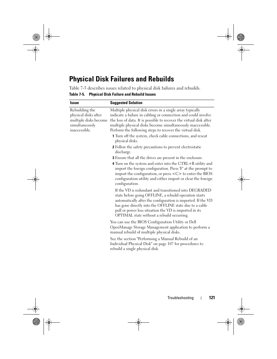 Physical disk failures and rebuilds | Dell PowerEdge RAID Controller 6i User Manual | Page 121 / 156