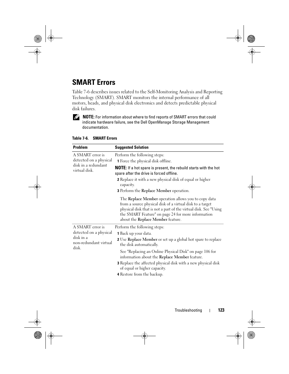 Smart errors | Dell PowerEdge RAID Controller 6i User Manual | Page 123 / 156