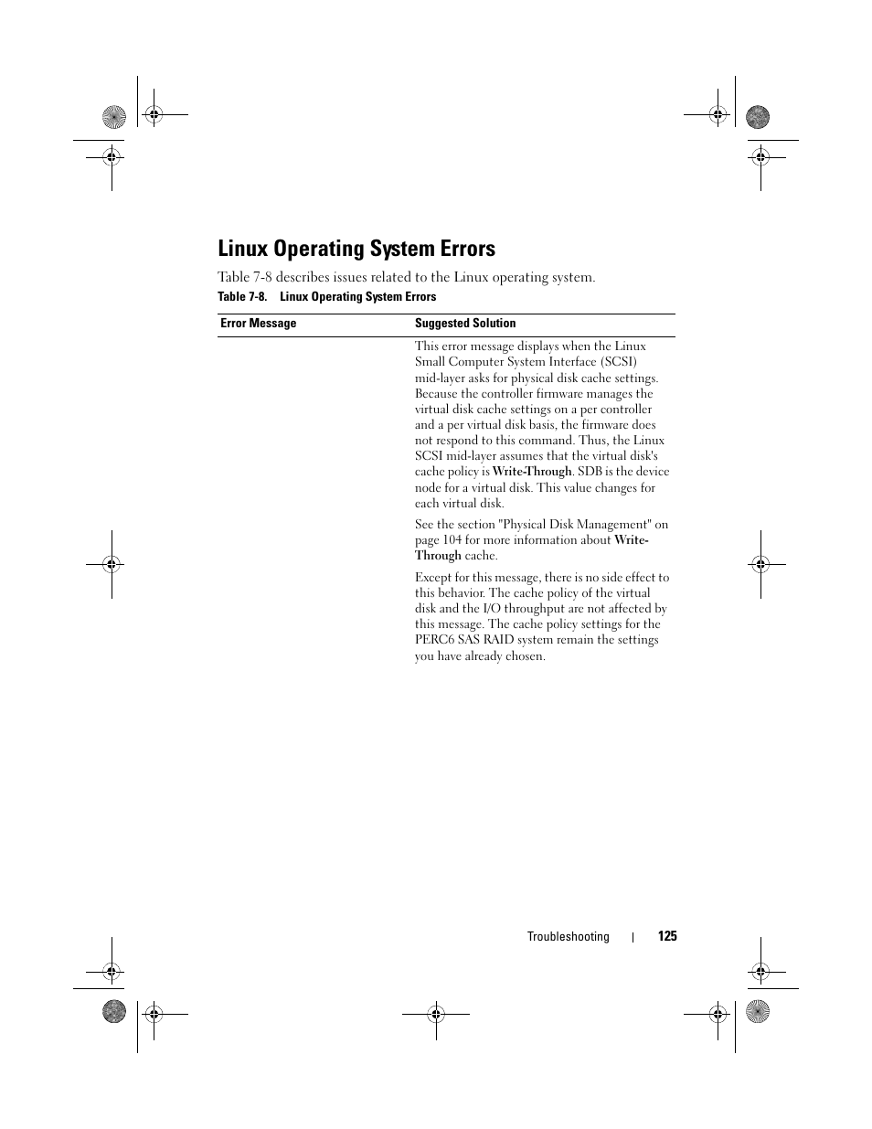 Linux operating system errors | Dell PowerEdge RAID Controller 6i User Manual | Page 125 / 156