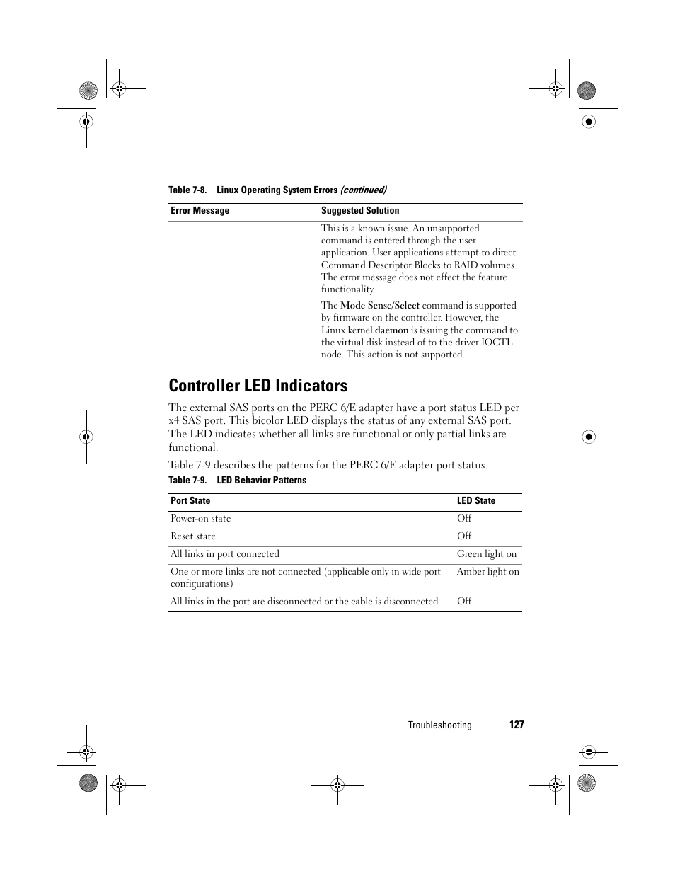 Controller led indicators | Dell PowerEdge RAID Controller 6i User Manual | Page 127 / 156