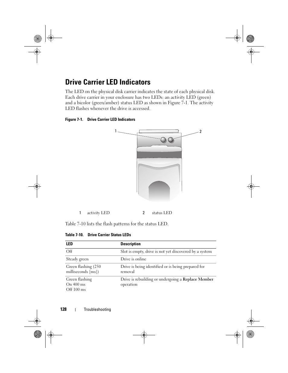 Drive carrier led indicators | Dell PowerEdge RAID Controller 6i User Manual | Page 128 / 156