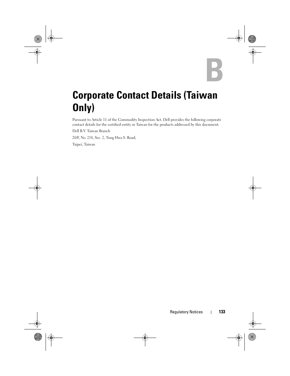 Corporate contact details (taiwan only) | Dell PowerEdge RAID Controller 6i User Manual | Page 133 / 156