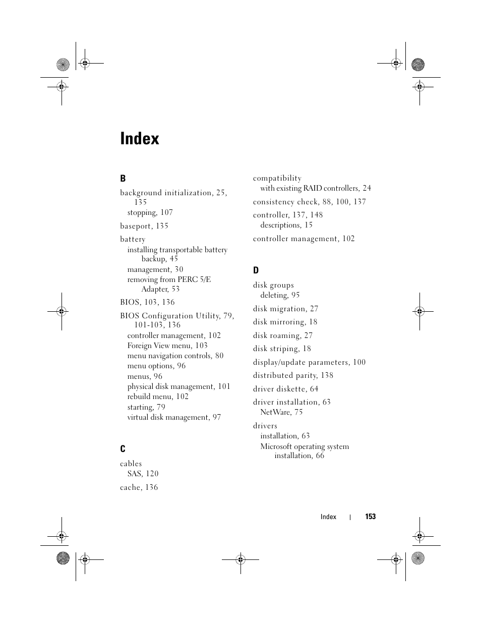 Index | Dell PowerEdge RAID Controller 6i User Manual | Page 153 / 156