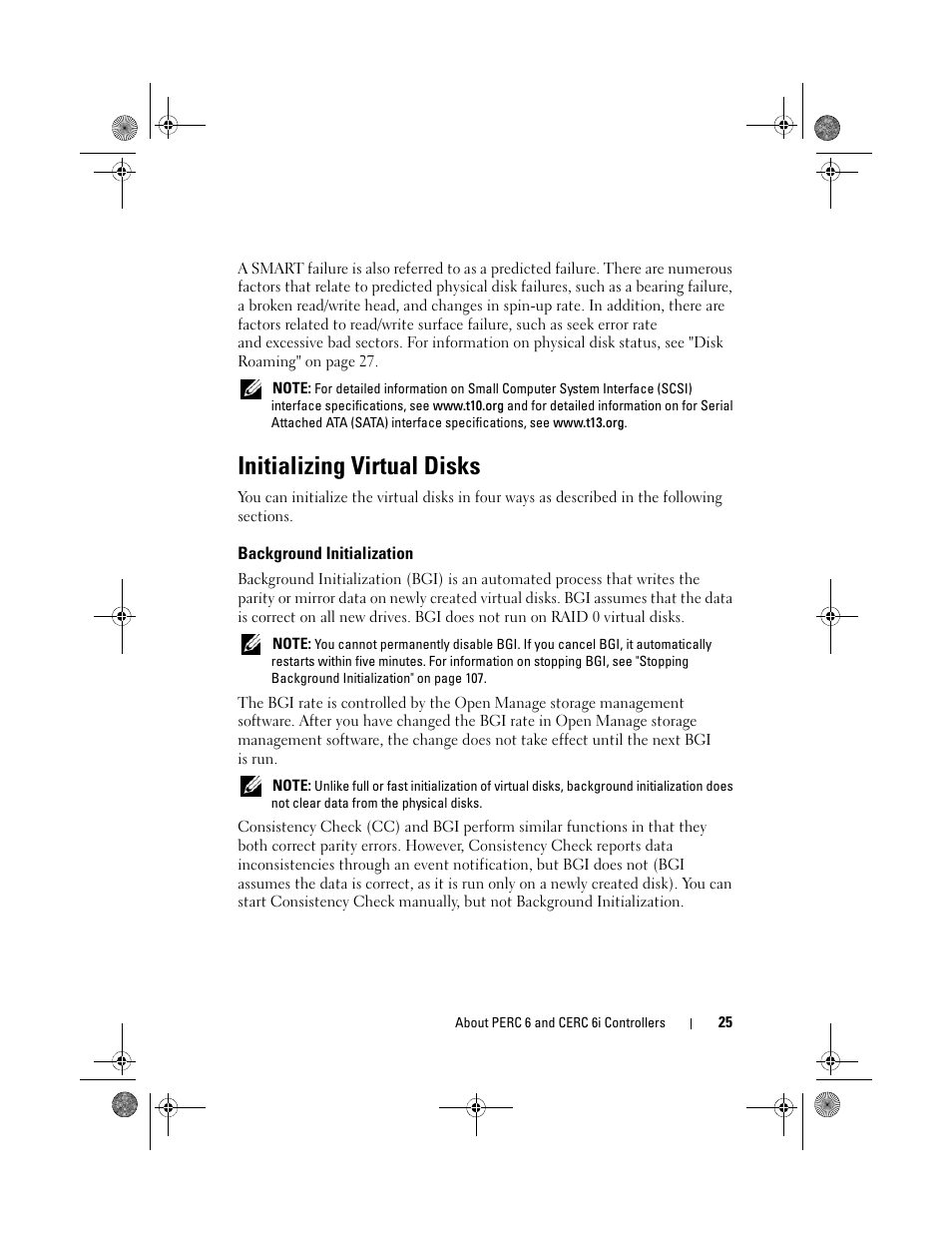 Initializing virtual disks, Background initialization | Dell PowerEdge RAID Controller 6i User Manual | Page 25 / 156