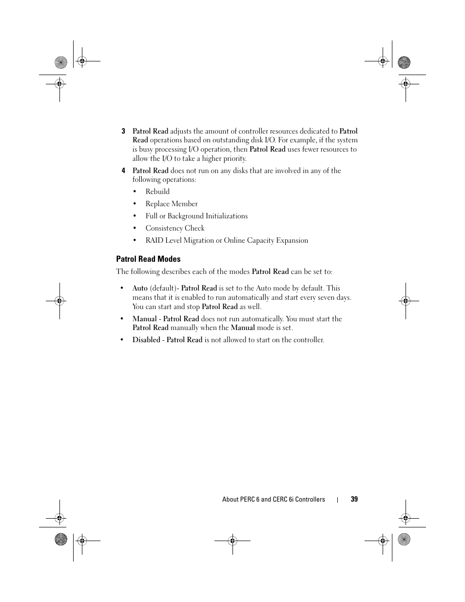 Patrol read modes | Dell PowerEdge RAID Controller 6i User Manual | Page 39 / 156