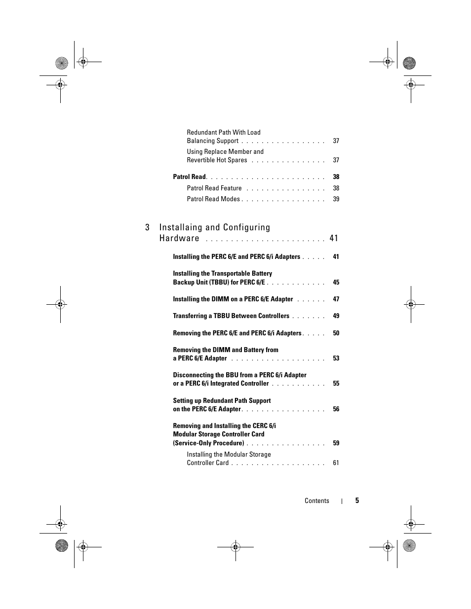 3installaing and configuring hardware | Dell PowerEdge RAID Controller 6i User Manual | Page 5 / 156