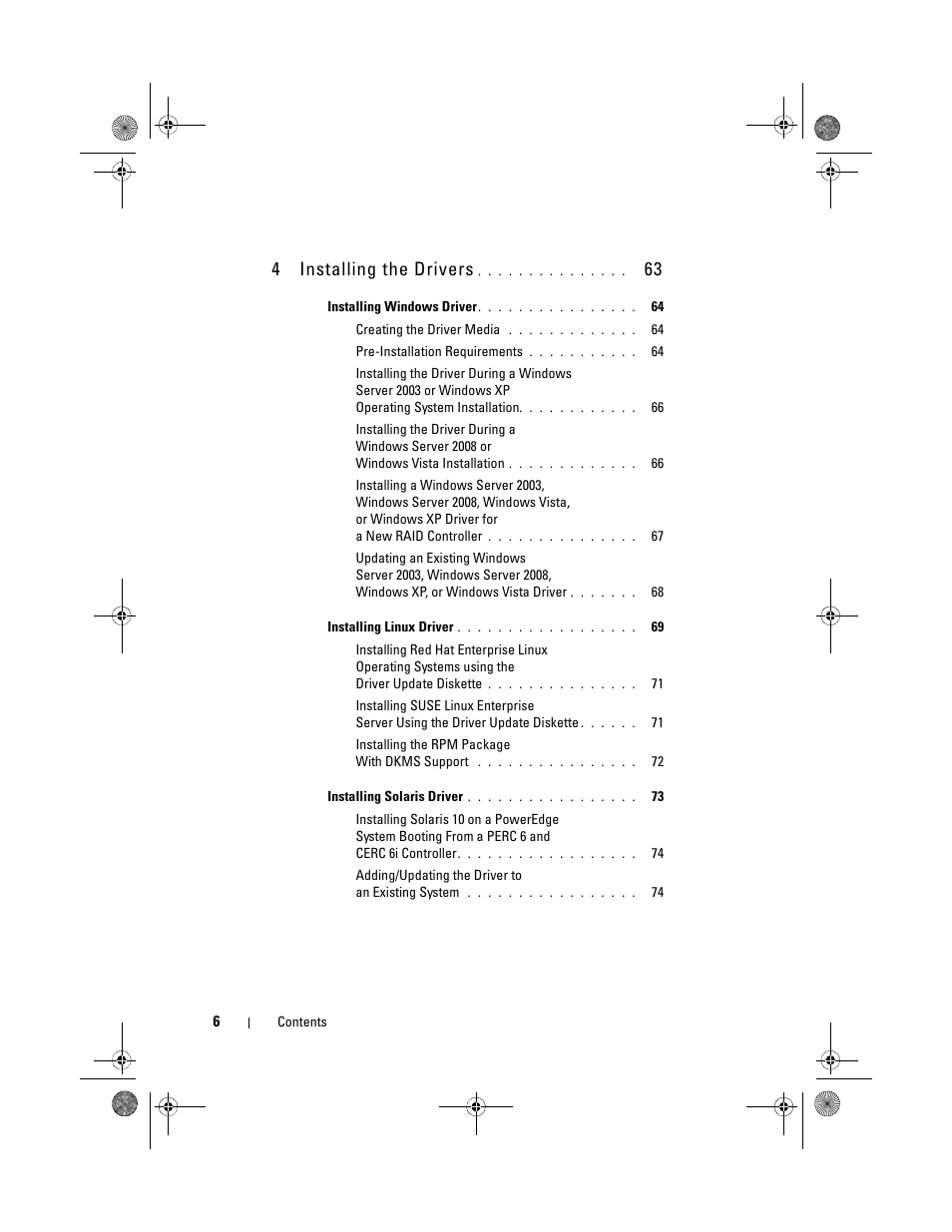 4installing the drivers | Dell PowerEdge RAID Controller 6i User Manual | Page 6 / 156