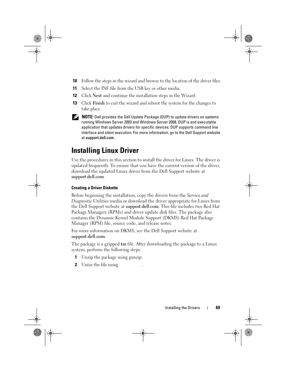 Installing linux driver | Dell PowerEdge RAID Controller 6i User Manual | Page 69 / 156