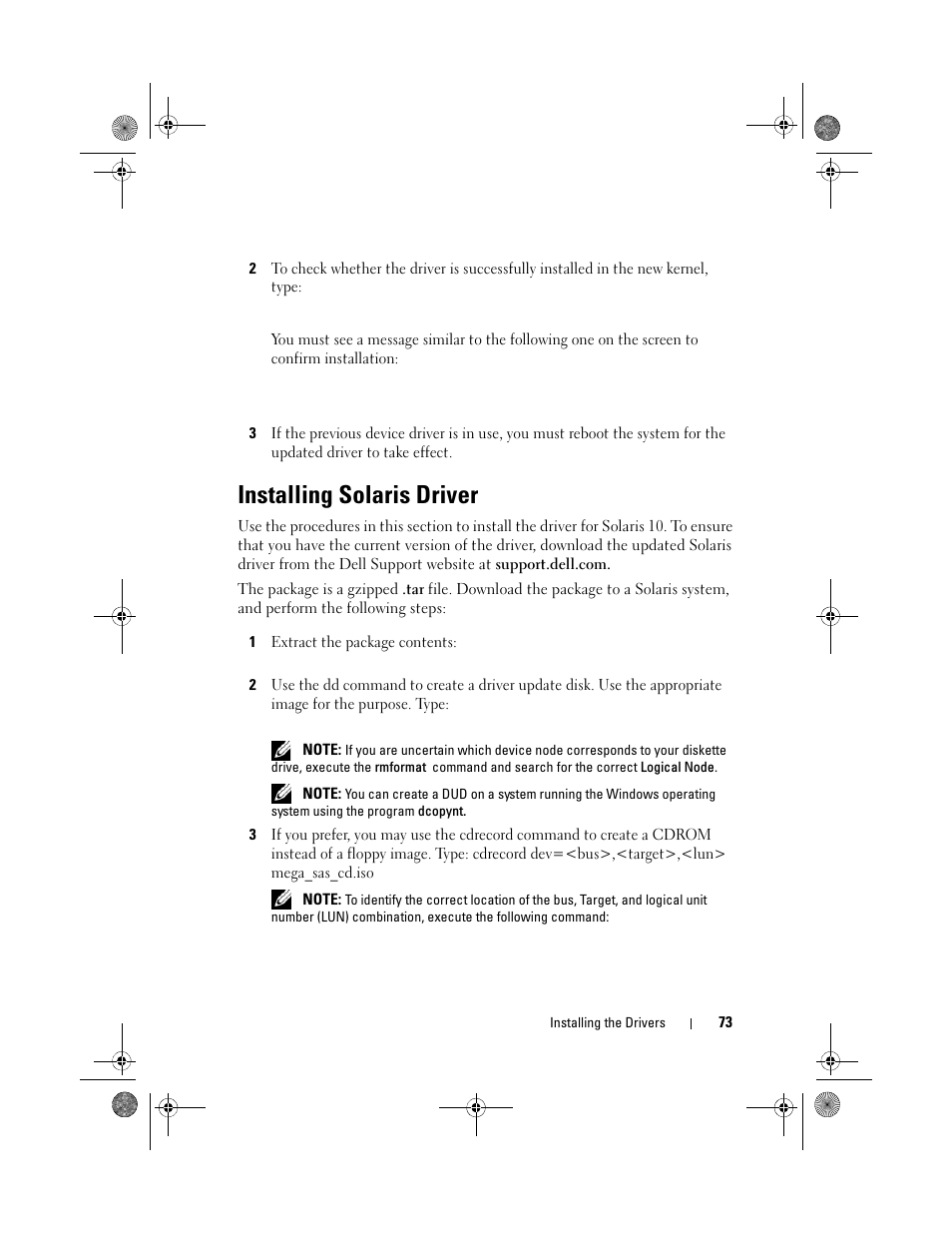 Installing solaris driver | Dell PowerEdge RAID Controller 6i User Manual | Page 73 / 156