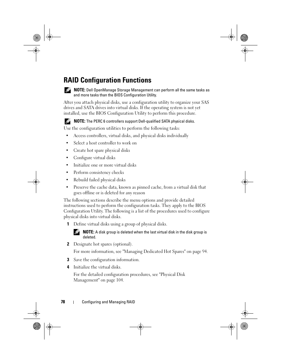 Raid configuration functions | Dell PowerEdge RAID Controller 6i User Manual | Page 78 / 156