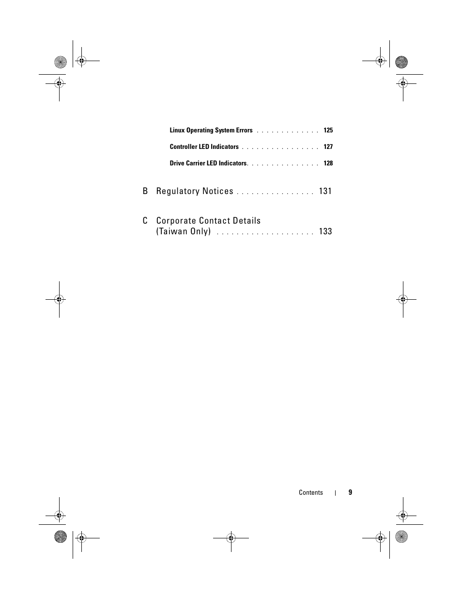 B regulatory notices, 131 c corporate contact details (taiwan only) | Dell PowerEdge RAID Controller 6i User Manual | Page 9 / 156