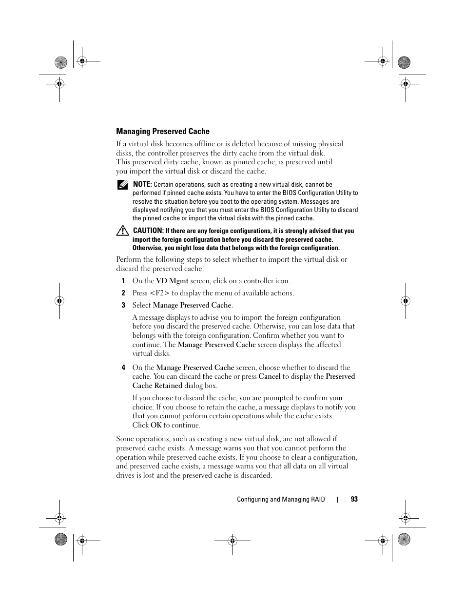Managing preserved cache | Dell PowerEdge RAID Controller 6i User Manual | Page 93 / 156