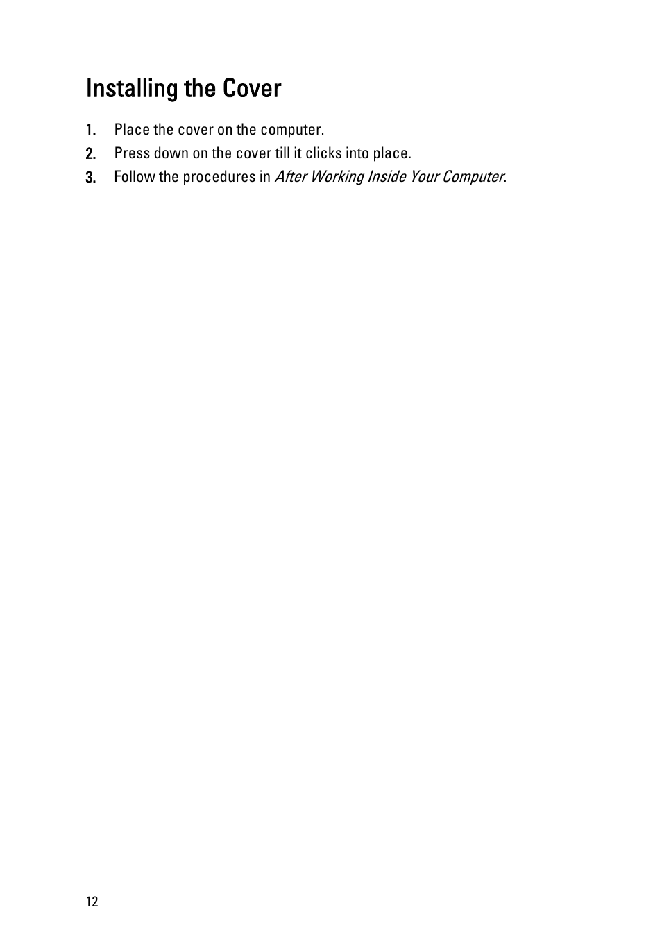Installing the cover | Dell OptiPlex 990 (Early 2011) User Manual | Page 12 / 97