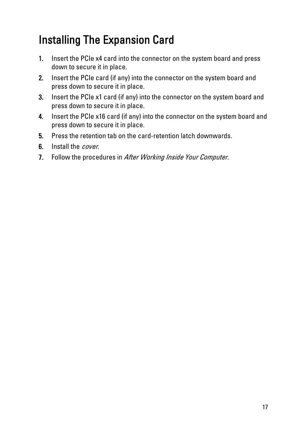 Installing the expansion card | Dell OptiPlex 990 (Early 2011) User Manual | Page 17 / 97