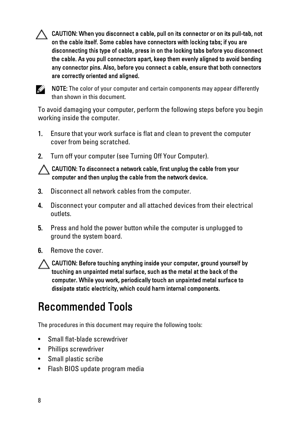 Recommended tools | Dell OptiPlex 990 (Early 2011) User Manual | Page 8 / 97