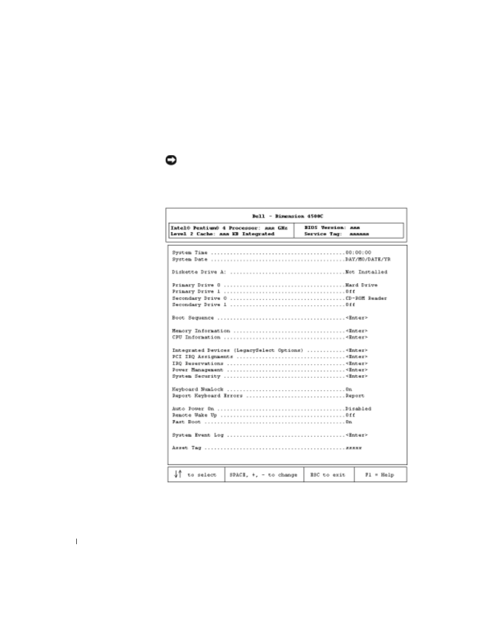 Standard settings | Dell Dimension 4500C (Japan Only) User Manual | Page 100 / 110