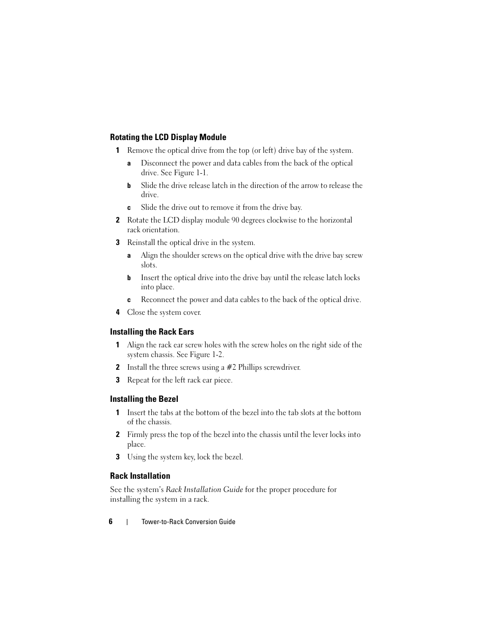 Rotating the lcd display module, Installing the rack ears, Installing the bezel | Rack installation | Dell PowerEdge T610 User Manual | Page 6 / 8