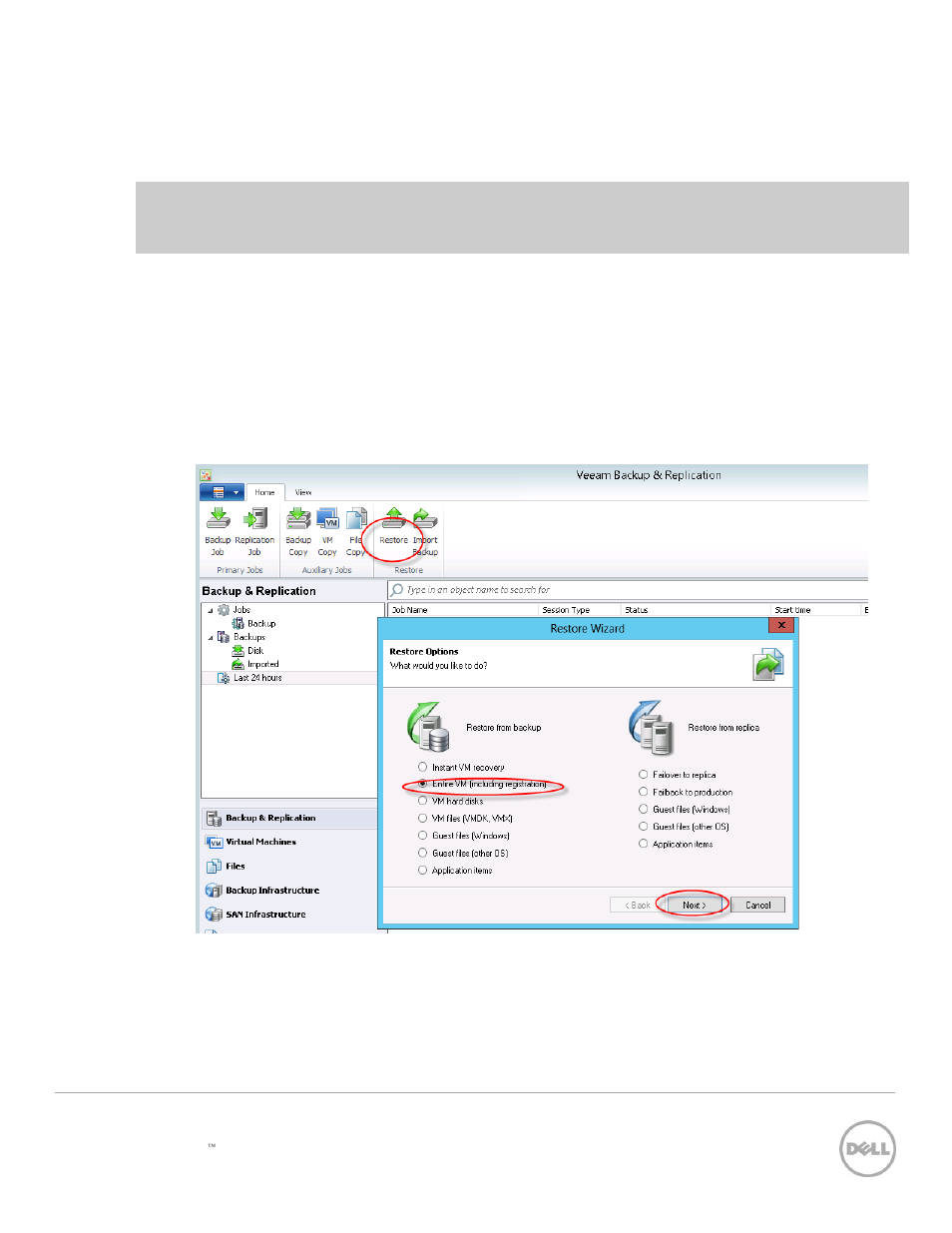 Restore data from the target dr series system, 2 restore data from the target dr series system | Dell PowerVault DR2000v User Manual | Page 25 / 29