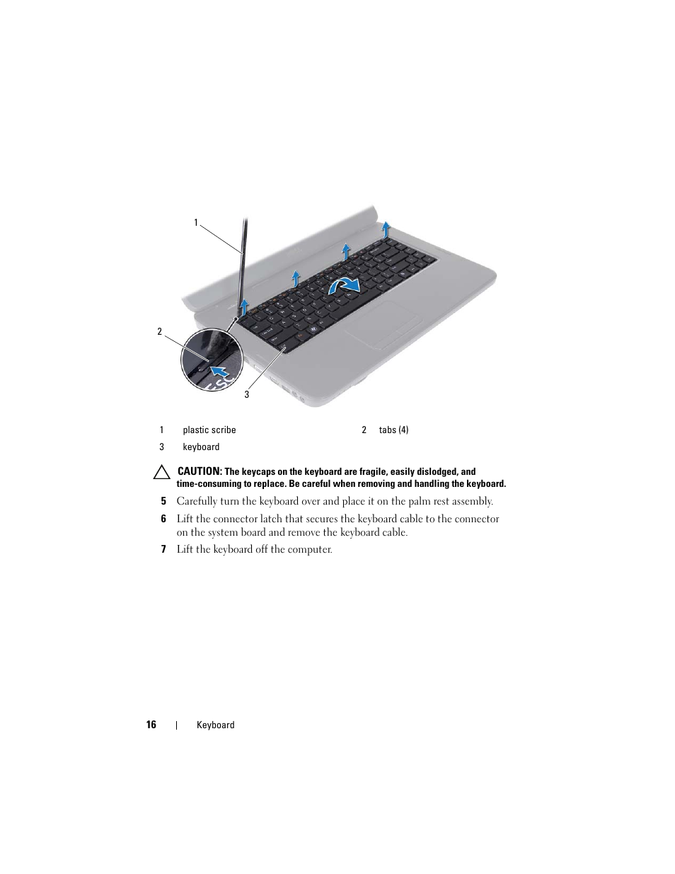 7 lift the keyboard off the computer | Dell Inspiron 15 (N5040, Mid 2011) User Manual | Page 16 / 74