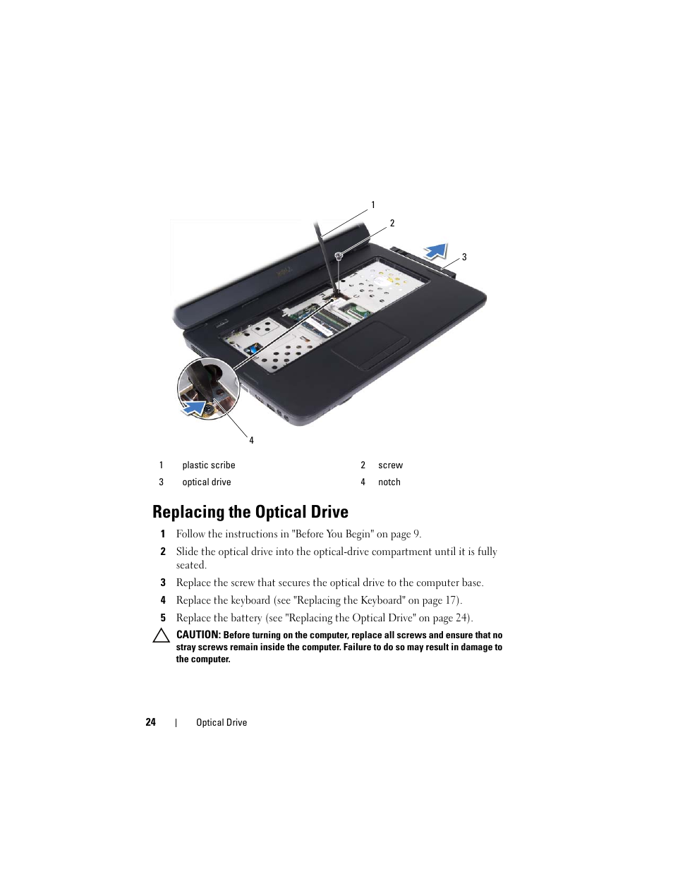 Replacing the optical drive | Dell Inspiron 15 (N5040, Mid 2011) User Manual | Page 24 / 74